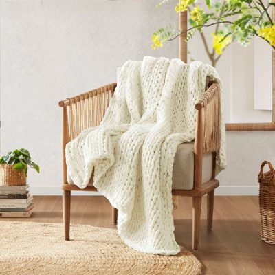 Madison Park Chunky Double Knit Handmade Throw Blanket in Ivory, 50x60" MP50-6135