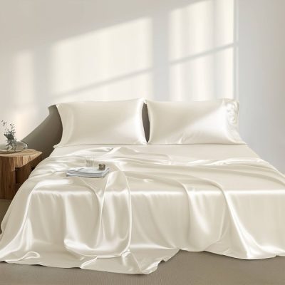 Madison Park Essentials Satin Luxury Sheet Set in Ivory, Full MPE20-903
