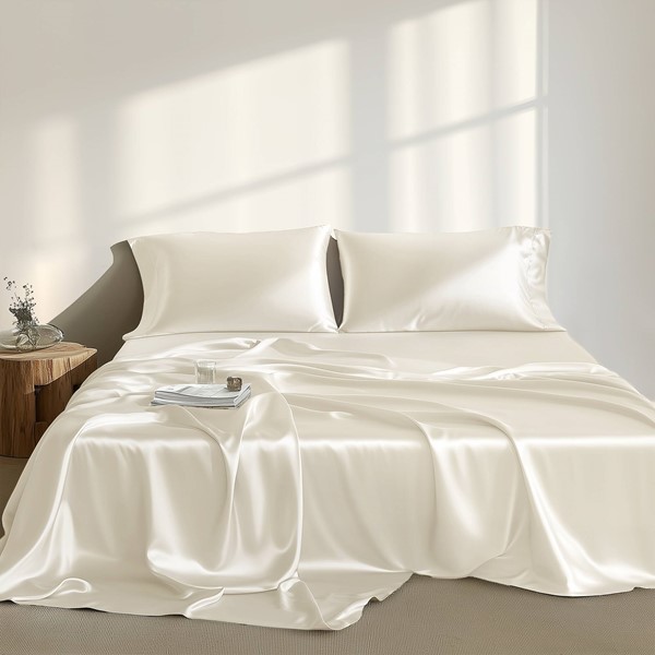 Madison Park Essentials Satin Luxury Sheet Set in Ivory, Cal King MPE20-906