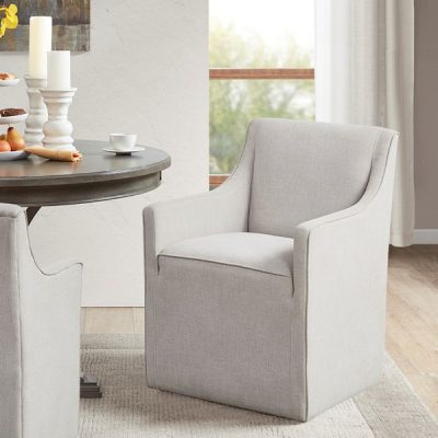 Madison Park Charlotte Upholstered Dining Arm Chair with Hidden Casters in Grey, One Size MP108-1205