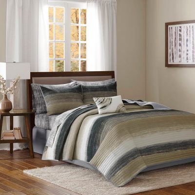 Madison Park Essentials Saben Quilt Set with Cotton Bed Sheets in Taupe, King MPE13-171