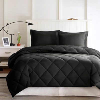 Madison Park Essentials Larkspur 3M Scotchgard Reversible Down Alt Comforter Set in Black/Black, King BASI10-0283
