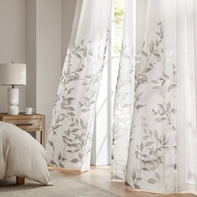 Madison Park Cecily Burnout Printed Window Curtain Panel in Grey, 50x84" MP40-4609