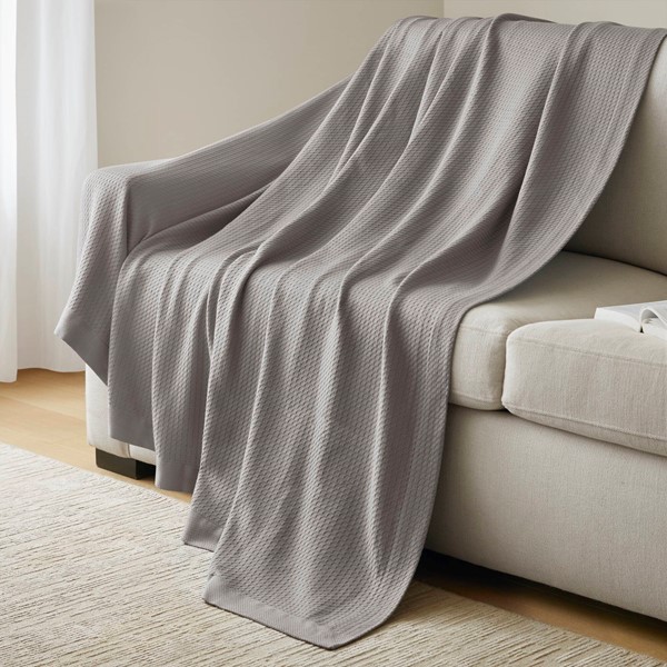 Madison Park 100% Certified Egyptian Cotton Blanket in Grey, Full/Queen MP51N-5166 - Image 2