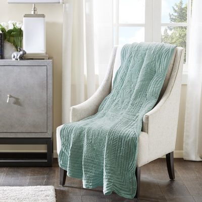 Madison Park Tuscany Oversized Quilted Throw with Scalloped Edges in Seafoam, 60x72" MP50-4301