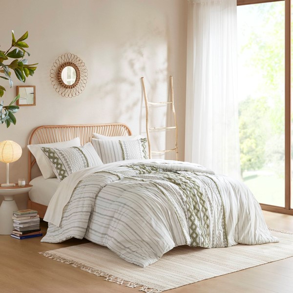 INK+IVY Imani Cotton Printed Comforter Set with Chenille in Sage/Ivory, Full/Queen II10-1346 - Image 4