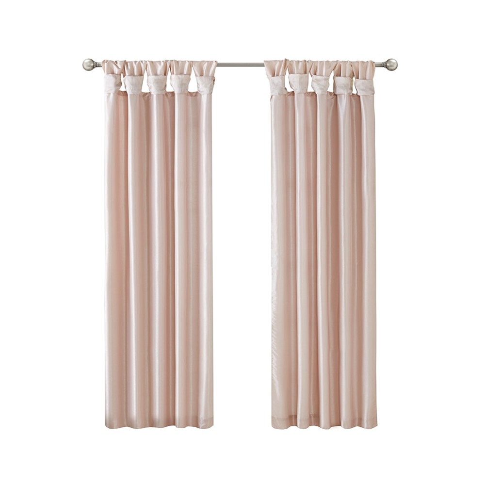 Madison Park Emilia 100% Polyester Solid Faux Silk Lined Twist Tab Window Curtain in Blush, 50x120" MP40-6324 - Image 2