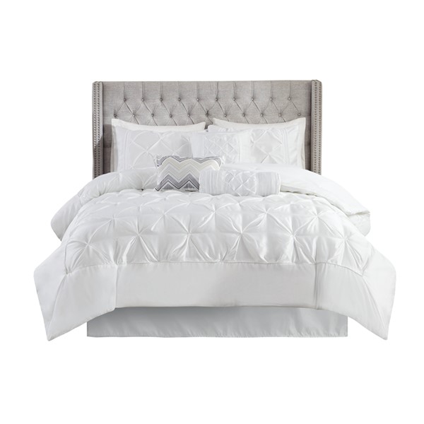 Madison Park Laurel 100% Polyester Pieced Pleated 7pcs Tufted Comforter Set in White, Full TT10-0039 - Image 3