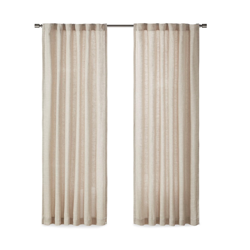 Madison Park Beals Faux Linen Rod Pocket and Back Tab Fleece Lined Curtain Panel in Natural, 50x95" MP40-7496 - Image 5