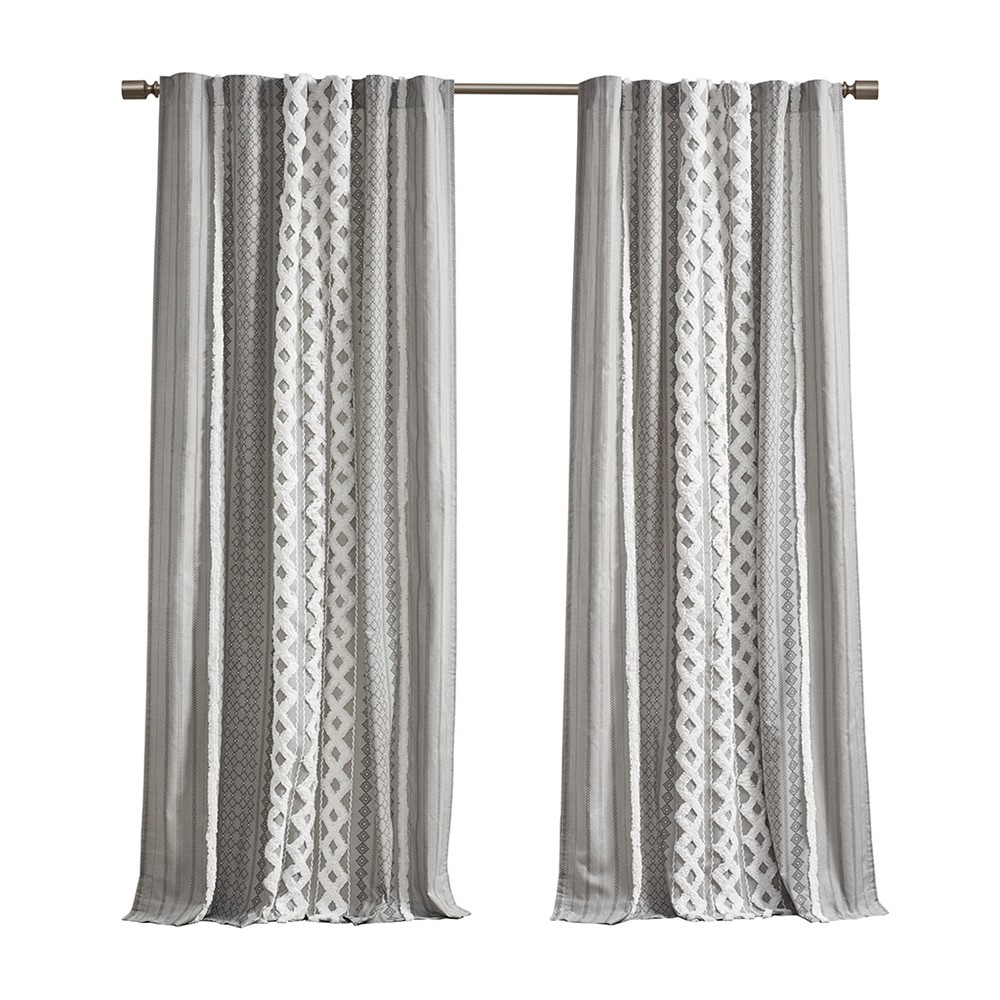 INK+IVY Imani Cotton Printed Curtain Panel with Chenille Stripe and Lining in Gray, 50x84" II40-1181 - Image 5