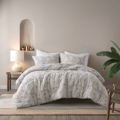 INK+IVY Cairo 3 Piece Cotton Jacquard Comforter Set in Ivory, King/Cal King II10-1331