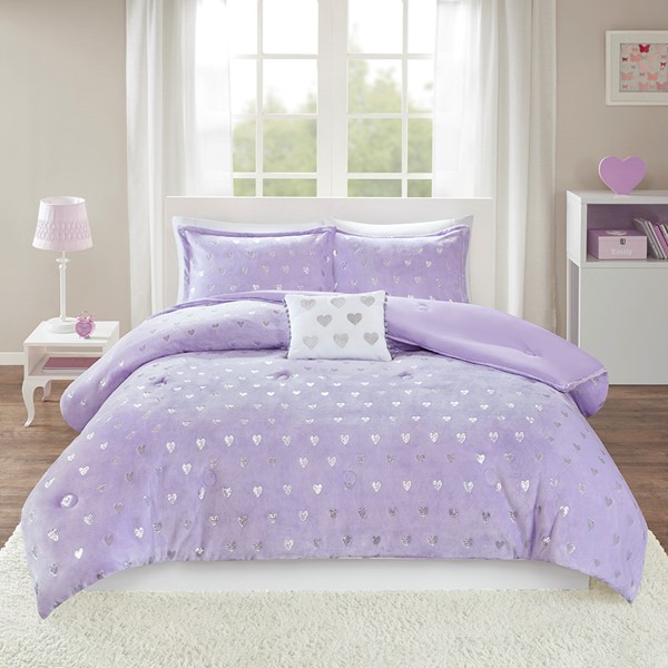 Mi Zone Rosalie Metallic Printed Plush Comforter Set with Throw Pillow in Purple/Silver, Twin/Twin XL MZ10-0573 - Image 2