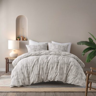INK+IVY Cairo 3 Piece Cotton Jacquard Duvet Set in Ivory, King/Cal King II12-1333