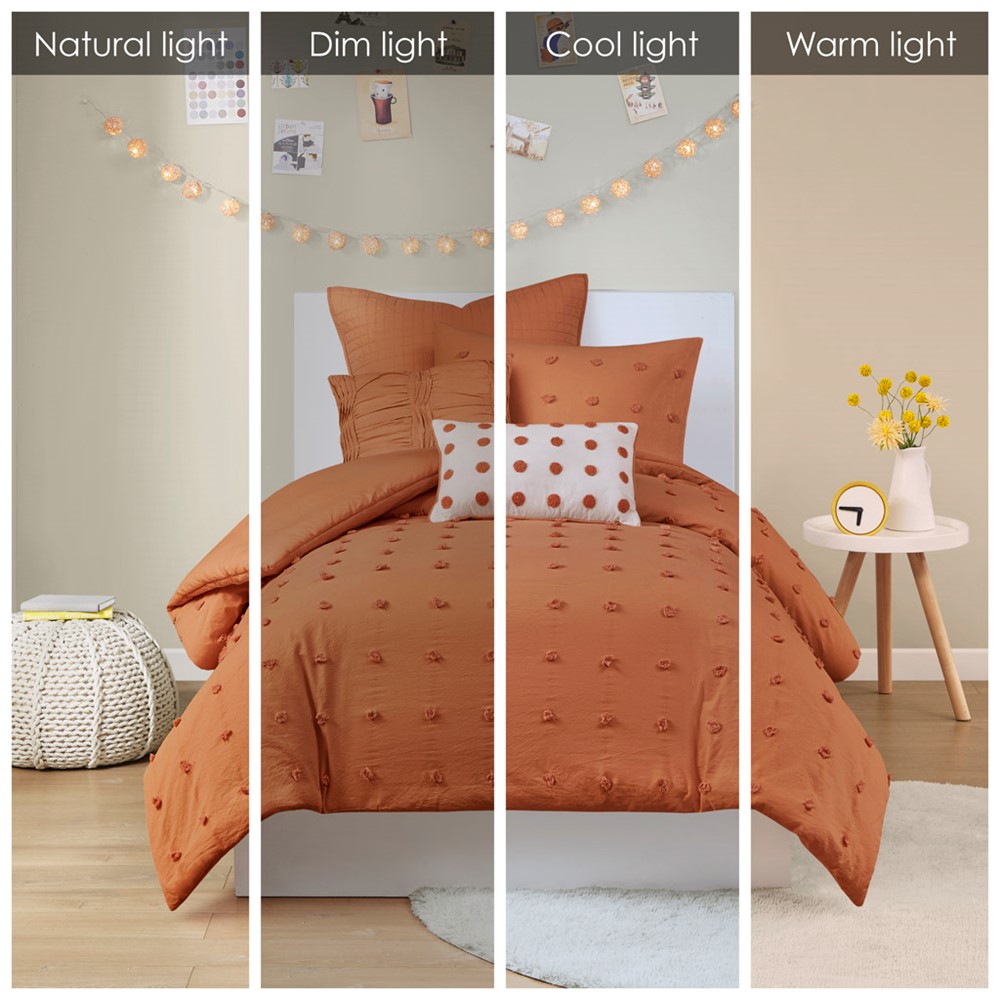 Urban Habitat Brooklyn Cotton Jacquard Duvet Cover Set with Euro Shams and Throw Pillows in Rust, Twin/Twin XL UH12-2497 - Image 2