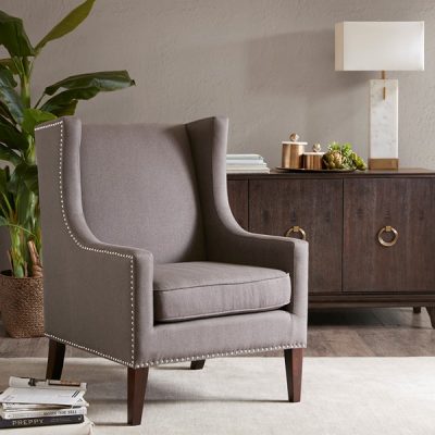 Madison Park Barton Wing Chair in Dark Gray, One Size FPF18-0151