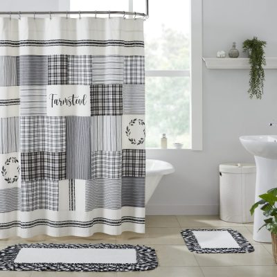 Sawyer Mill Black Stenciled Patchwork Shower Curtain 72x72