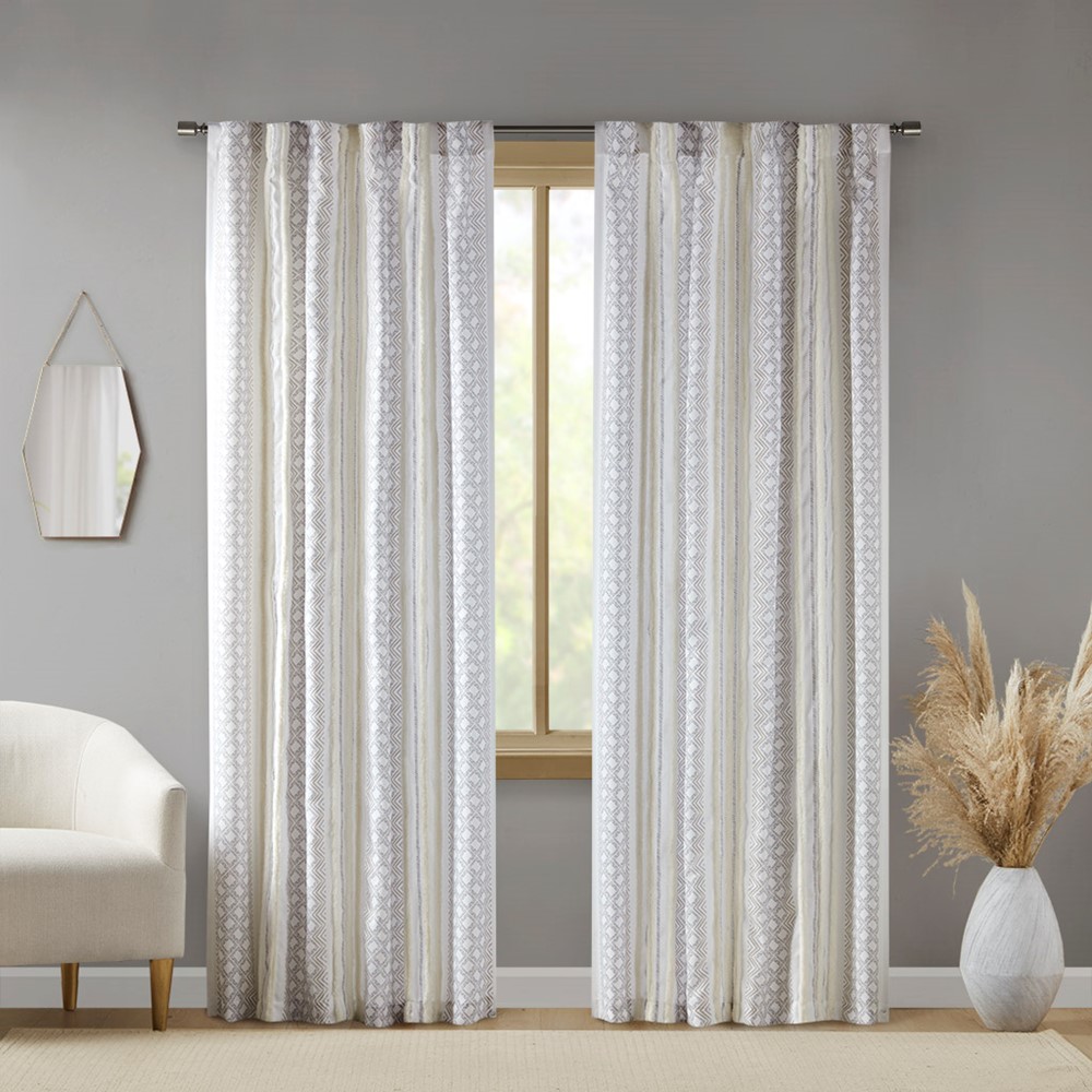 INK+IVY Ebby 2pk Poly Printed Curtain Panel with Tufted Stripe in White/Taupe, 2-PK 50x95" II40-1329 - Image 4