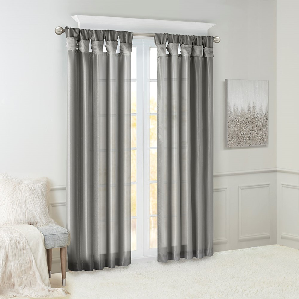 Madison Park Emilia 100% Polyester Solid Faux Silk Lined Twist Tab Window Curtain in Charcoal, 50x84" MP40-6556 - Image 3