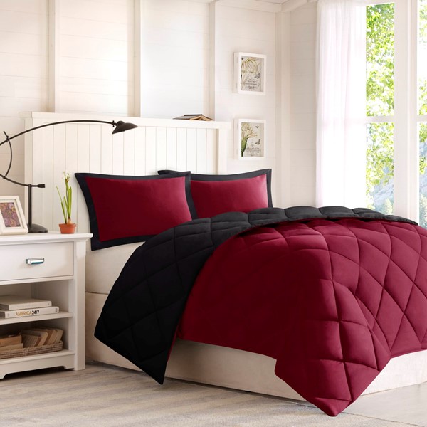 Madison Park Essentials Larkspur 3M Scotchgard Reversible Down Alt Comforter Set in Red/Black, Twin/Twin XL BASI10-0601 - Image 2