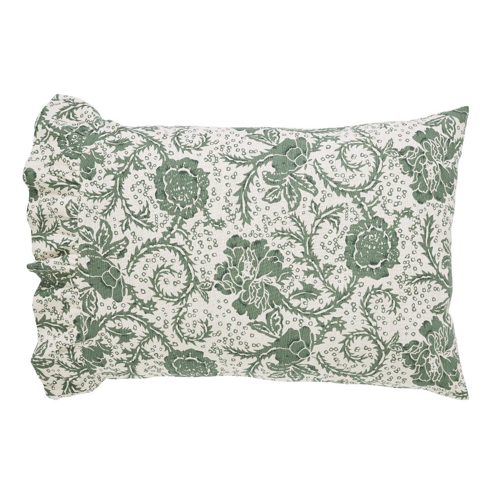 Dorset Green Floral Ruffled Standard Pillow Case Set of 2 21x26+4 - Image 2