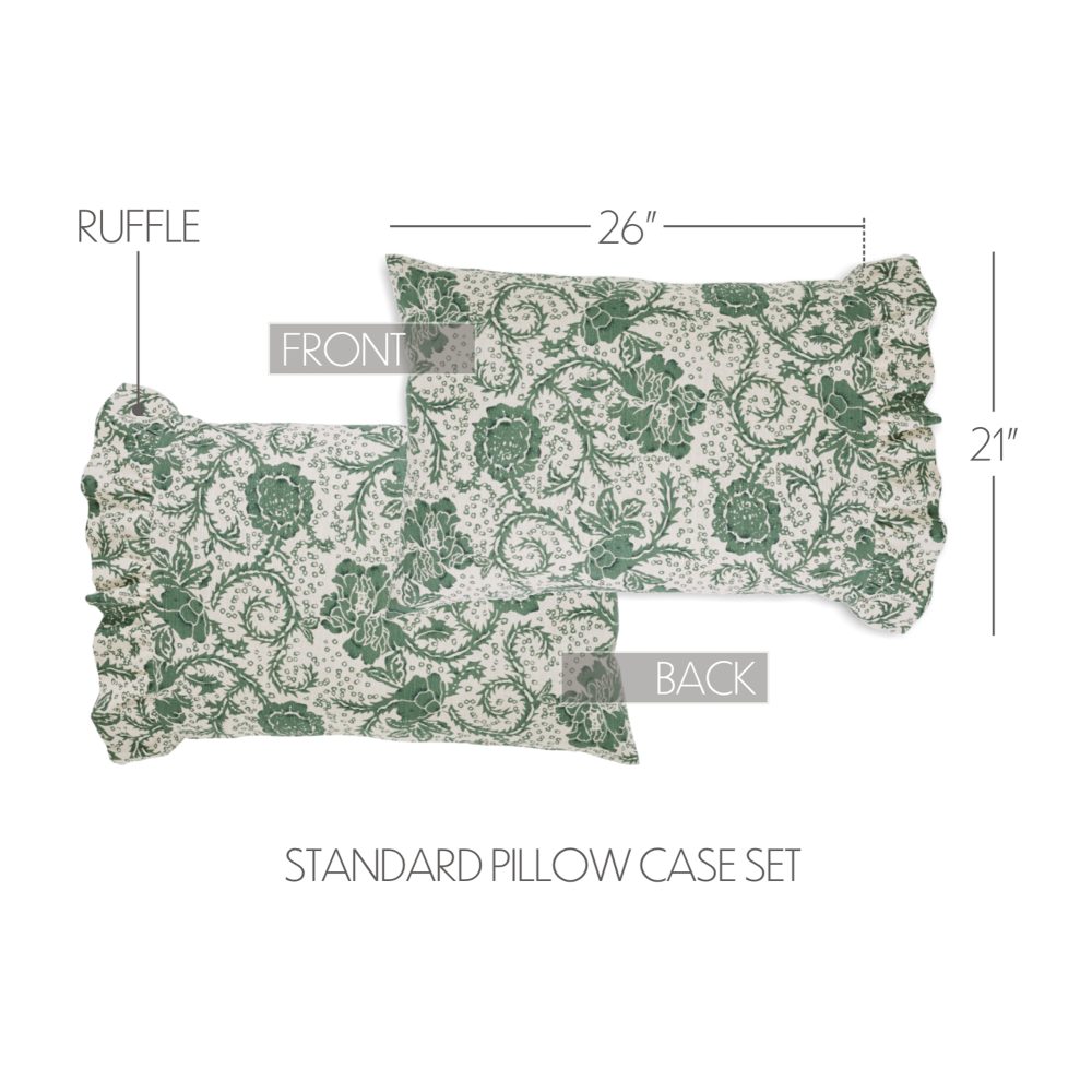 Dorset Green Floral Ruffled Standard Pillow Case Set of 2 21x26+4 - Image 3