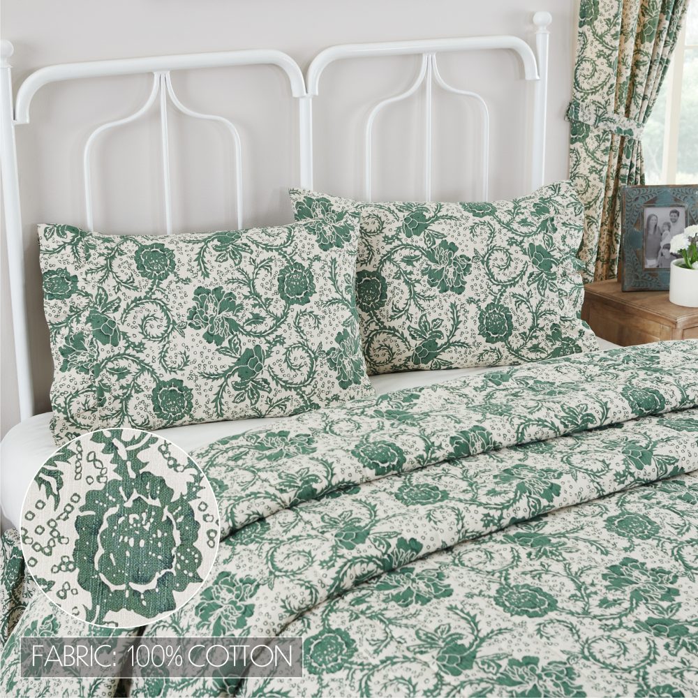 Dorset Green Floral Ruffled Standard Pillow Case Set of 2 21x26+4 - Image 4