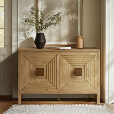 Madison Park Paige Geometric 2-Door Storage Cabinet with Adjustable Shelves in Natural, One Size MP130-1207
