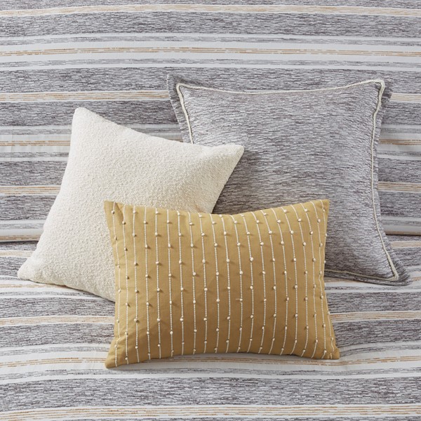 Madison Park Signature Oasis Oversized Chenille Jacquard Striped Comforter Set with Euro Shams and Throw Pillows in Charcoal, Full/Queen MPS10-515 - Image 5