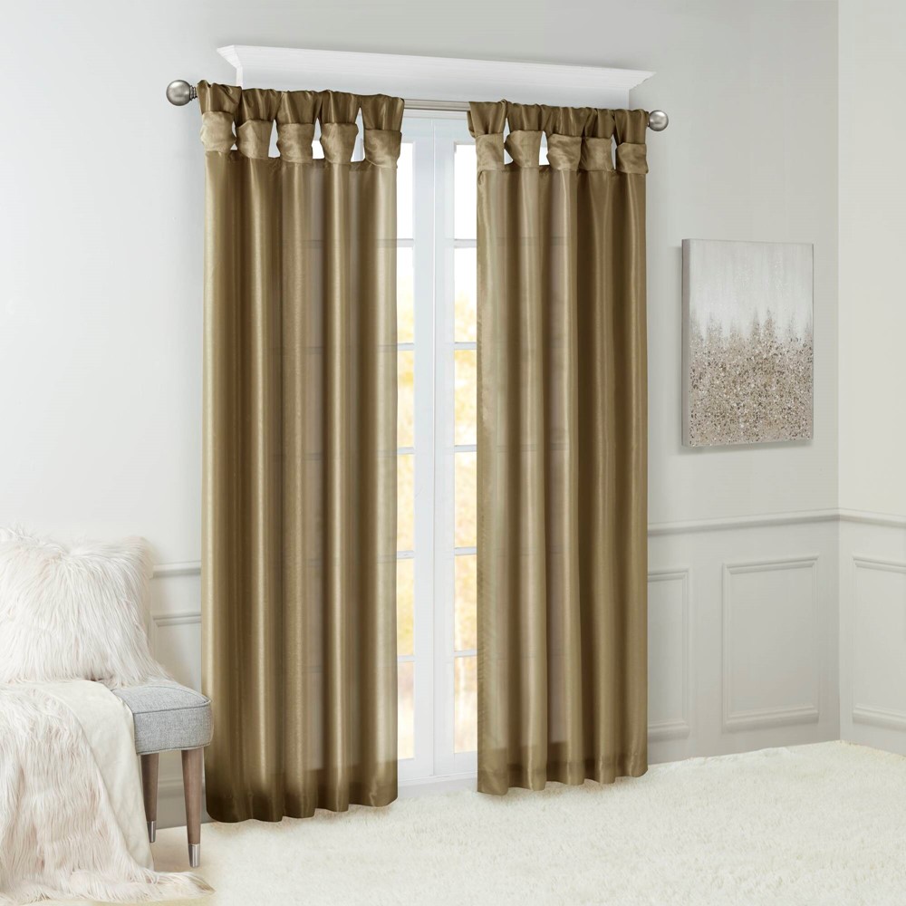 Madison Park Emilia 100% Polyester Solid Faux Silk Lined Twist Tab Window Curtain in Bronze, 50x84" WIN40-118 - Image 2