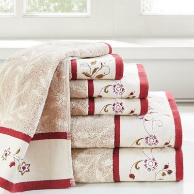 Madison Park Serene Embroidered Cotton Jacquard 6 Piece Towel Set in Red, 6-Piece MP73-4968