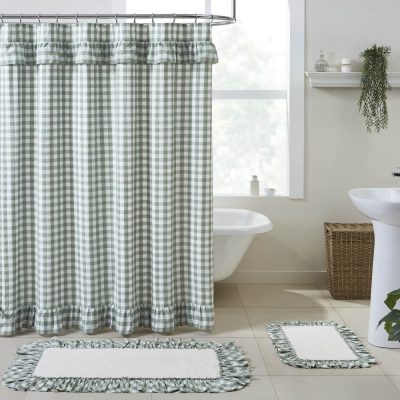Annie Buffalo Green Check Ruffled Shower Curtain 72x72