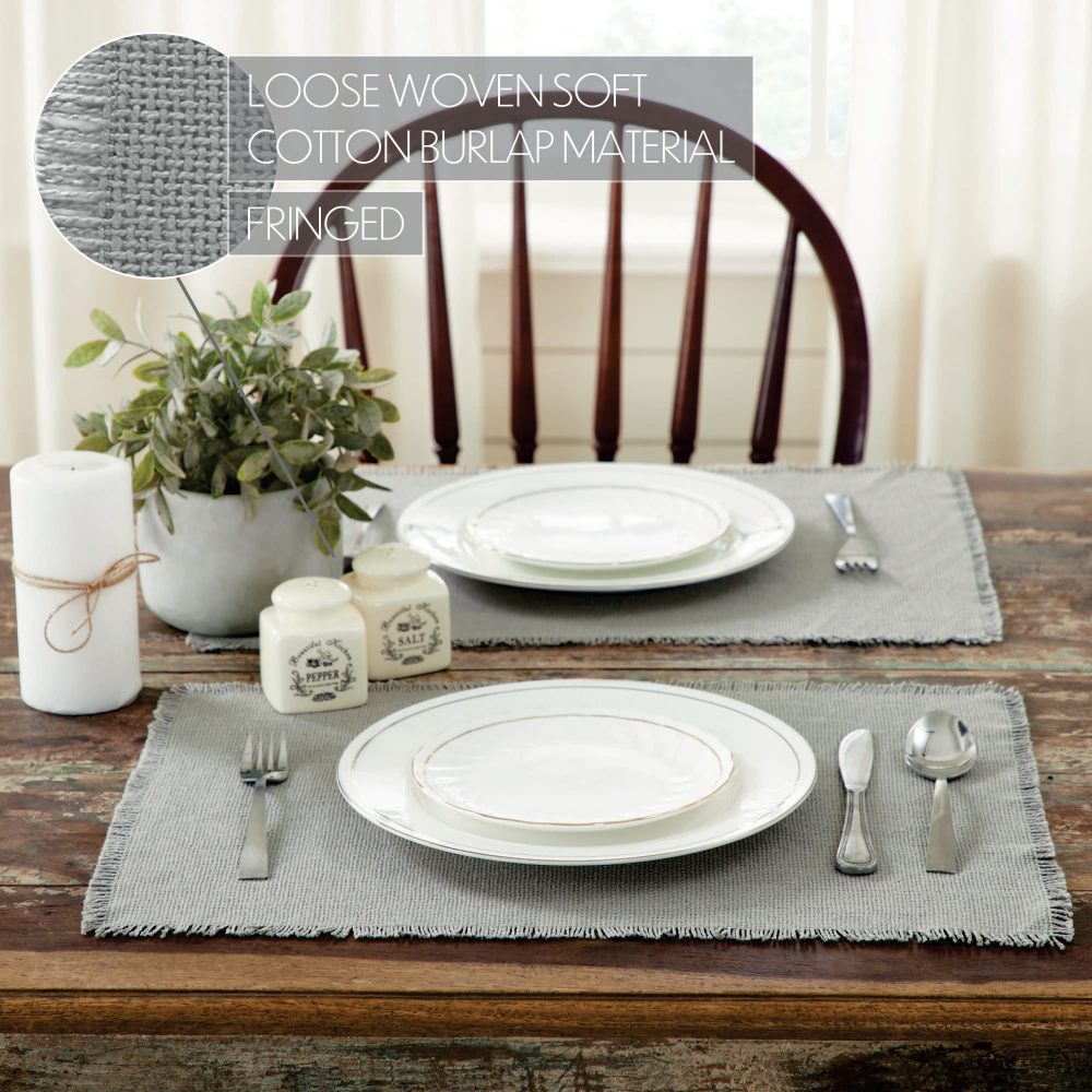 Burlap Dove Grey Placemat Set of 6 Fringed 13x19 - Image 5