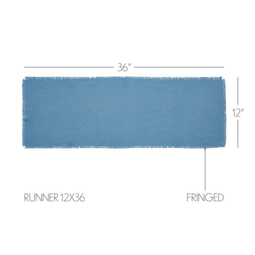 Burlap Blue Runner Fringed 12x36 - Image 3