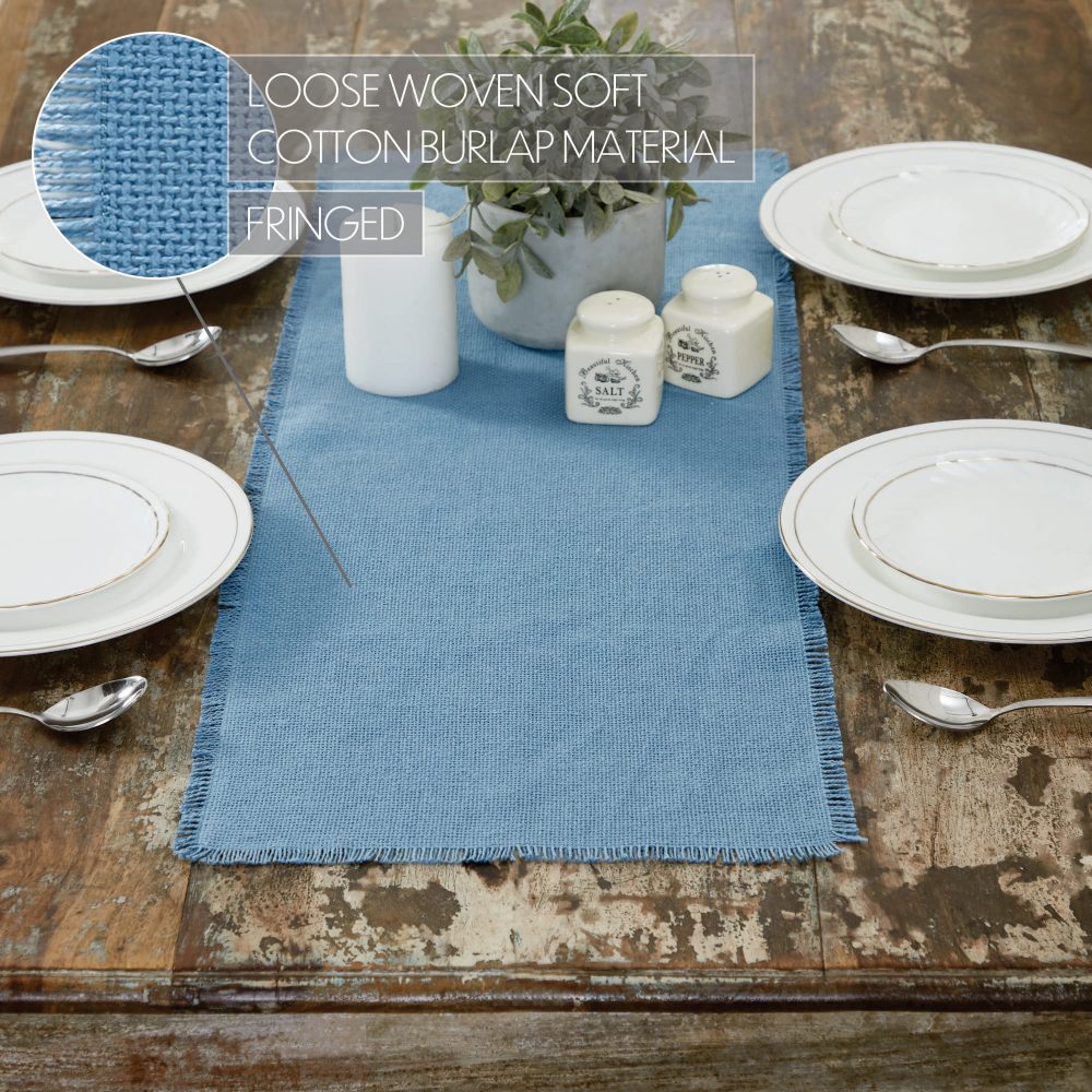 Burlap Blue Runner Fringed 12x36 - Image 4
