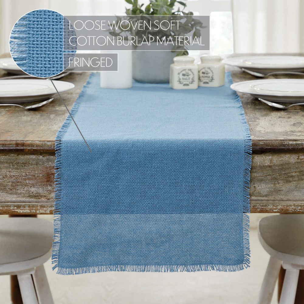 Burlap Blue Runner Fringed 12x48 - Image 4