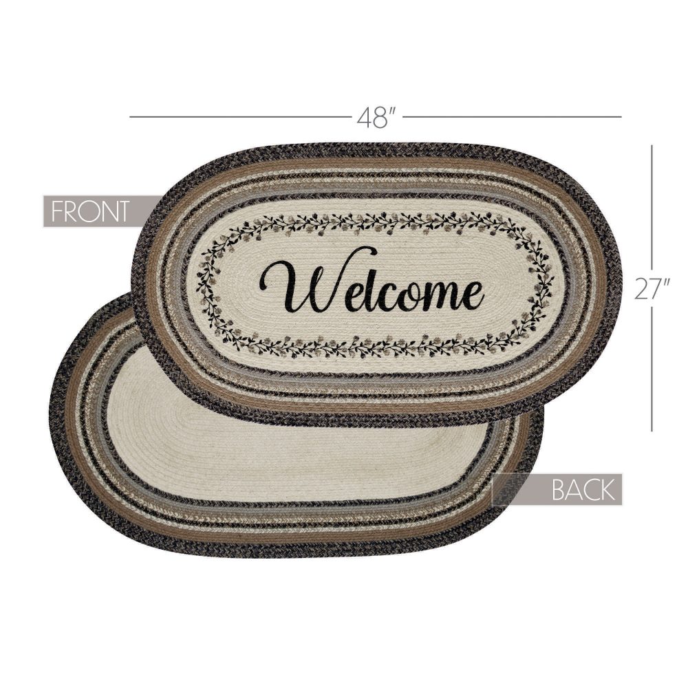 Floral Vine Jute Rug Oval Welcome w/ Pad 27x48 - Image 4