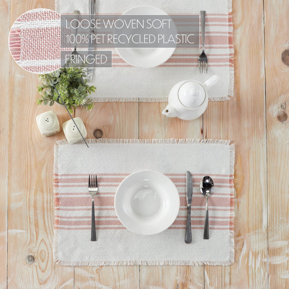 Antique White Stripe Coral Indoor/Outdoor Placemat Set of 6 13x19 - Image 5