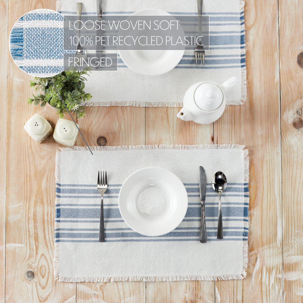 Antique White Stripe Blue Indoor/Outdoor Placemat Set of 6 13x19 - Image 5