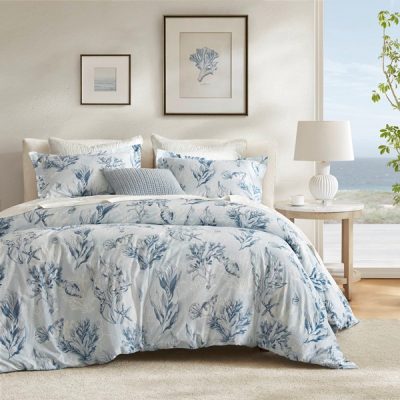 Harbor House Paros Coral Reef 100% Cotton Sateen Duvet Cover Set in Navy/Blue, Full/Queen HHD12-1953