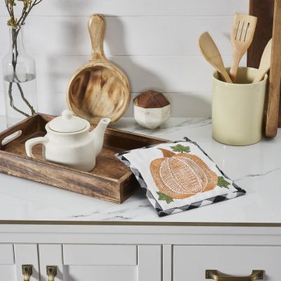 Annie Black & White Buffalo Check Pumpkin Trivet 8x8 inch Farmhouse Fall Kitchen Hot Pad