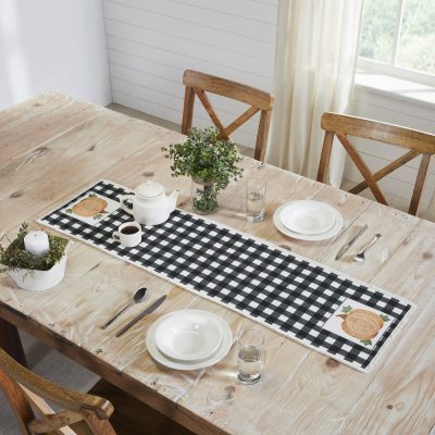 Farmhouse Black White Buffalo Plaid Pumpkin Table Runner 12x48 Inch Fall Autumn Harvest Kitchen Dining Decor