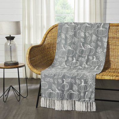 Autumn Fall Grey Pumpkin Silhouette Plush Throw Blanket 50x60 Cozy Home Decor