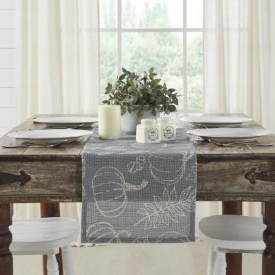 Grey Pumpkin Silhouette Table Runner 12x36 Inch Fall Autumn Harvest Farmhouse Decorative Home Decor Accent for Dining & Kitchen