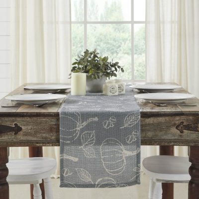 Modern Grey Pumpkin Silhouette Fall Autumn Halloween Table Runner 12x60 Dining Home Decor