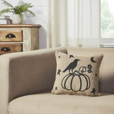 VHC Brands Raven Harvest Farmhouse Decorative Throw Pillow Burlap Jute, 12x12 Inch, Autumn Rustic Accent