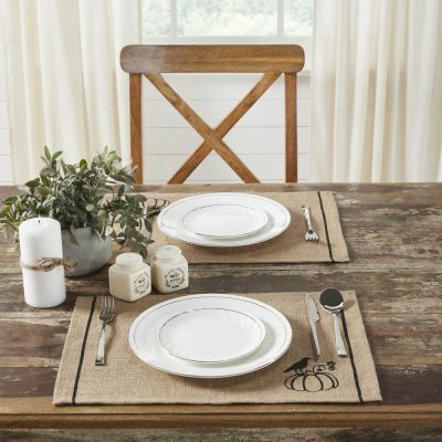 Raven Harvest Farmhouse Rustic Natural Jute Burlap Placemat Set (2) 13x19 Inch Table Mats