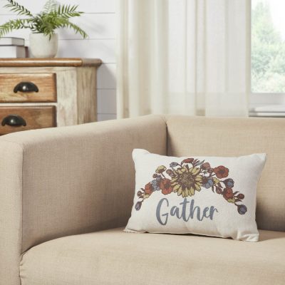 Bountifall Gathered Floral Lumbar Pillow 9.5x14, Decorative Farmhouse Accent Cushion