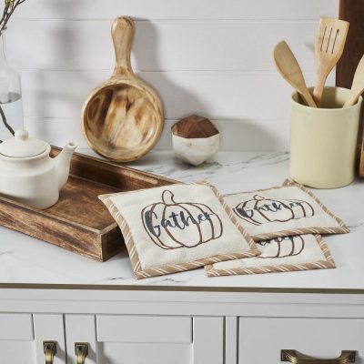 Fall Autumn Pumpkin Gather Trivet Set of 3, 8x8 Inch Hot Pads for Kitchen Countertop & Dining Table Decor, Harvest Themed Home Decor