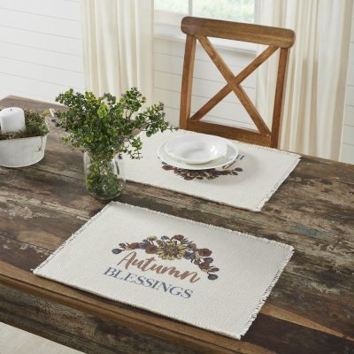 VHC Brands Bountifall Autumn Blessings Farmhouse Fall Harvest Cotton Placemat Set of 2, 13x19