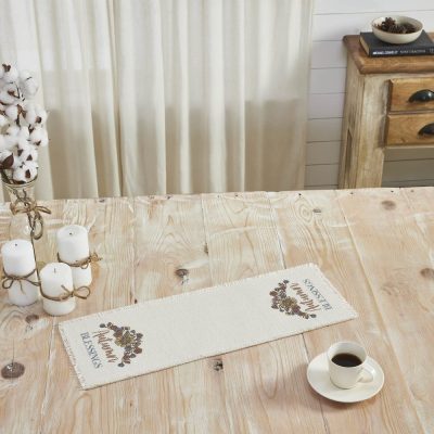 VHC Brands Autumn Blessings Cotton Farmhouse Table Runner 8x24 Fall Harvest Thanksgiving Decor with Pumpkins, Leaves, Berries